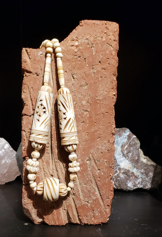 Vintage Carved Bovine Bone Bead Necklace